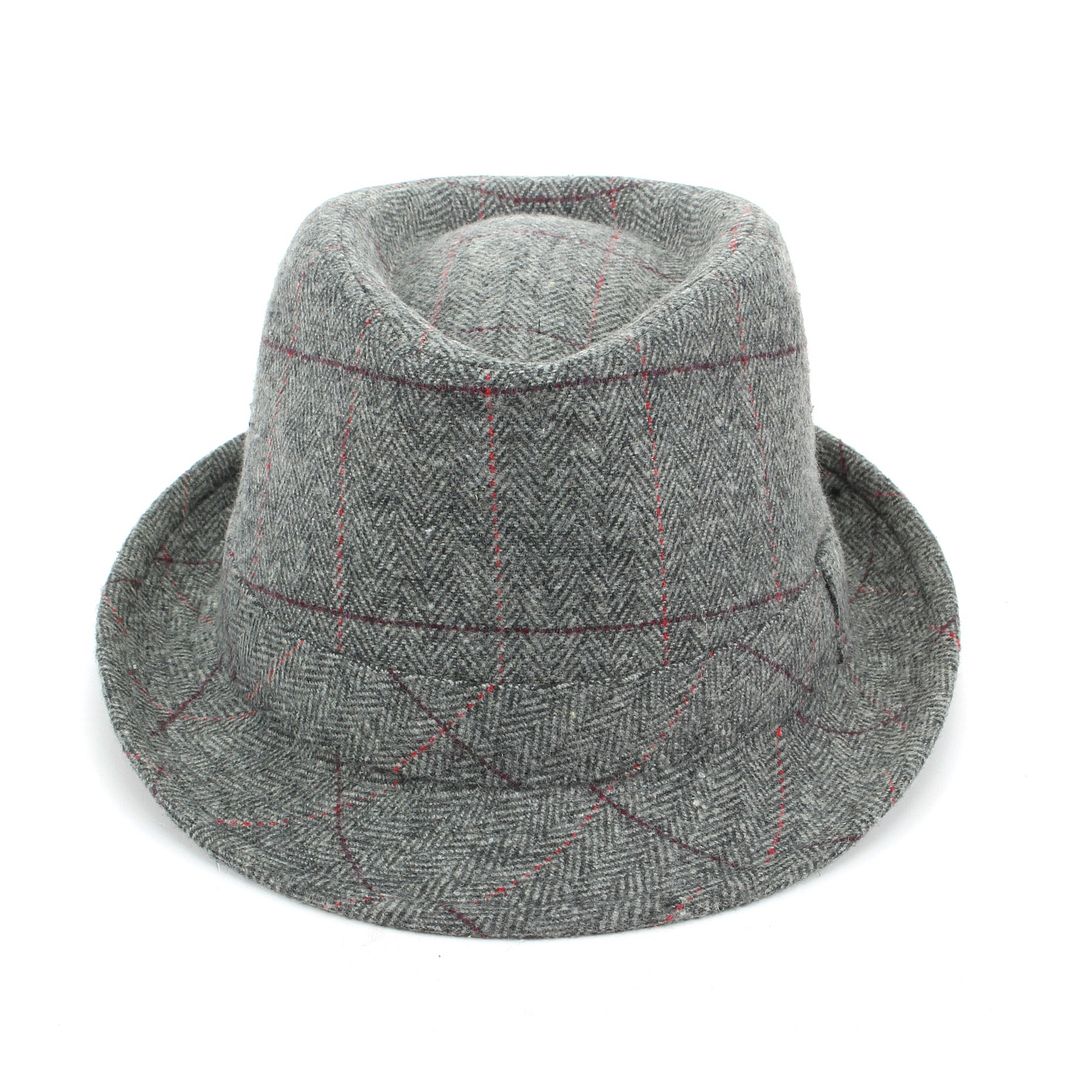 Trilby Hat Wool Tweed Fedora Cap Mens Unisex Country Brim Grey Check
